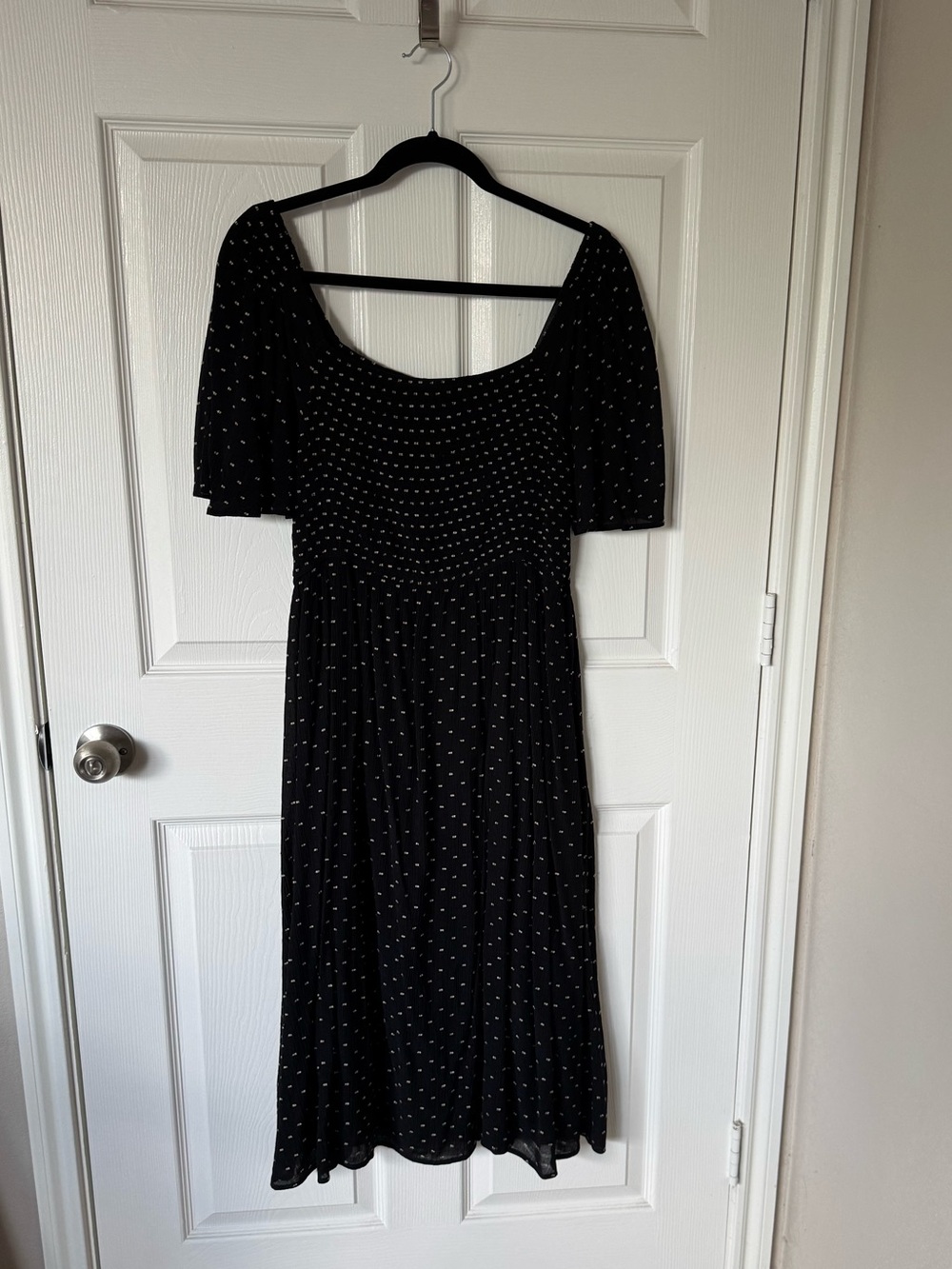 Black and tan dot midi dress